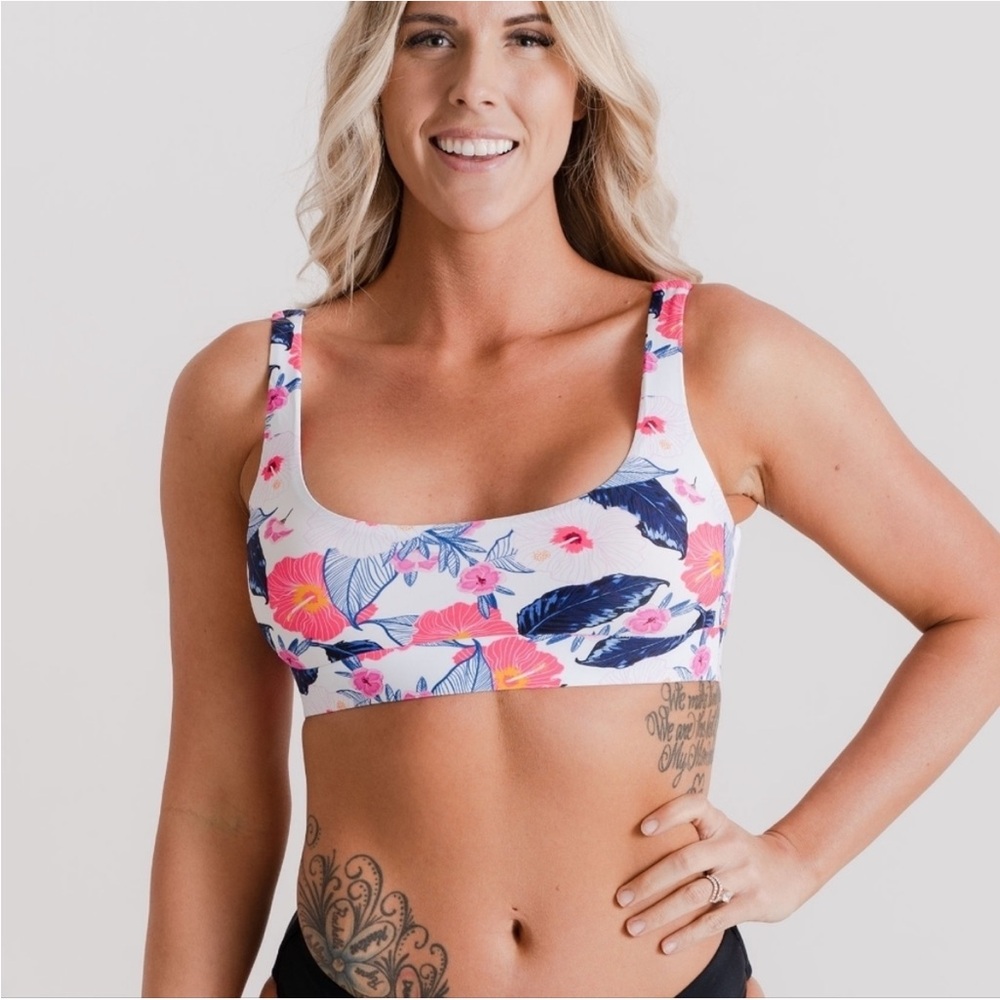 Floral Scoop Neck Bikini Top